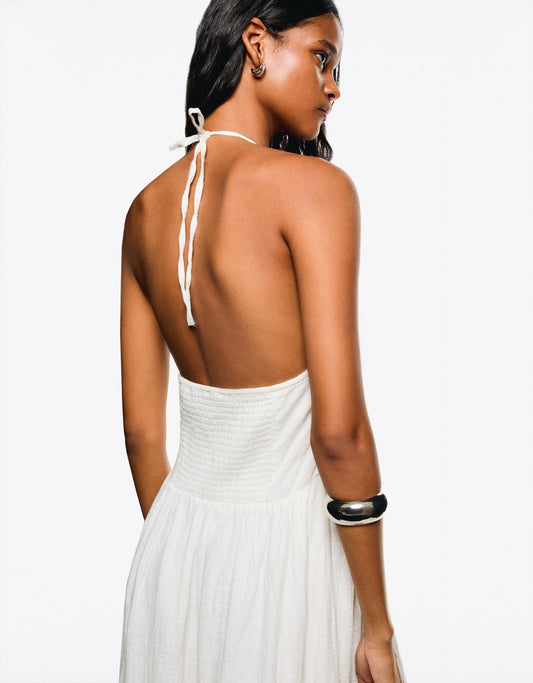 Vestido Midi cuello halter volantes