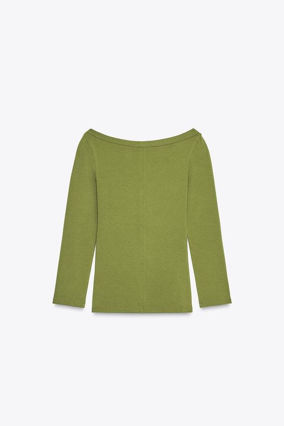 CAMISETA CUELLO BARCO - ZARA