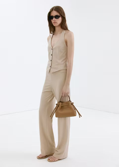 CONJUNTO PANTALON / CHALECO CUELLO HALTER BOTONES