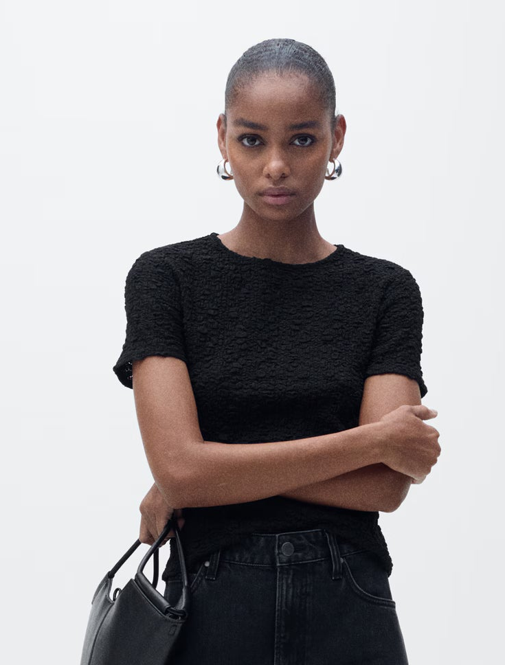 Camiseta mezcla algodón y textura - Mango