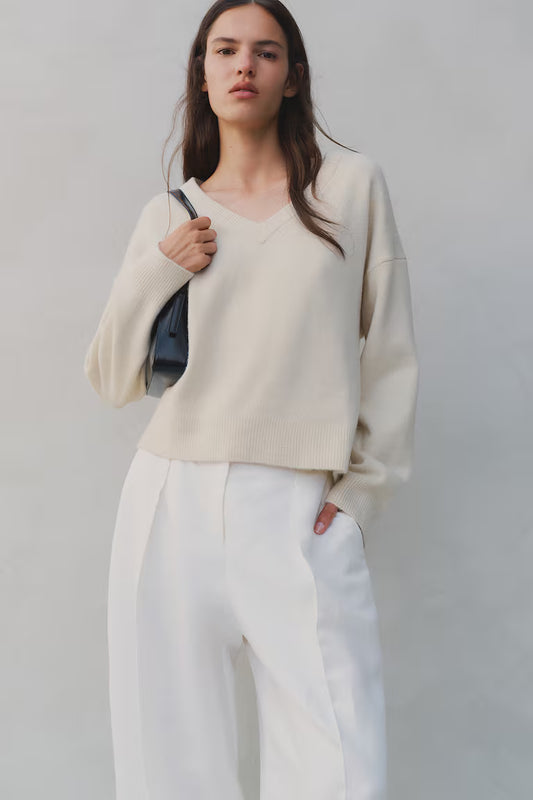 Jersey cuello pico cropped